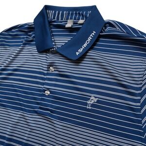 Ashworth Golf Polo Mens 2XL Blue Stripe Performance Shirt Z35818